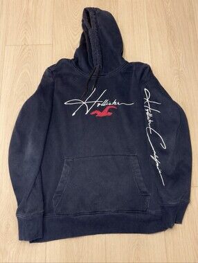 Hollister Must-Have Collection Hoodie Mens Medium Navy Pullover Logo Graphic